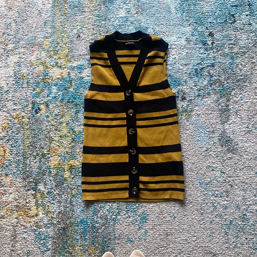 Mustard and Black stripped sweater vest